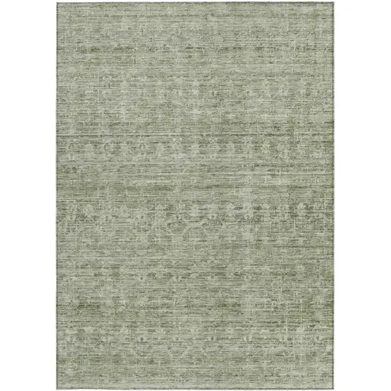 Sage And Beige Striped Washable Indoor Outdoor Area Rug Photo 3