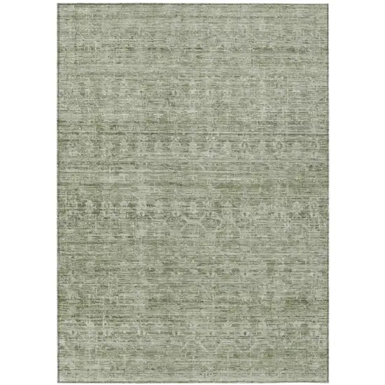 Sage And Beige Striped Washable Indoor Outdoor Area Rug Photo 2