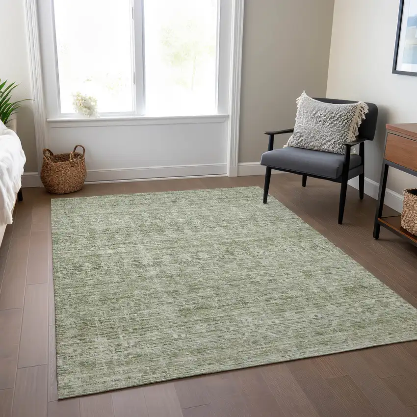 Sage And Beige Striped Washable Indoor Outdoor Area Rug Photo 8