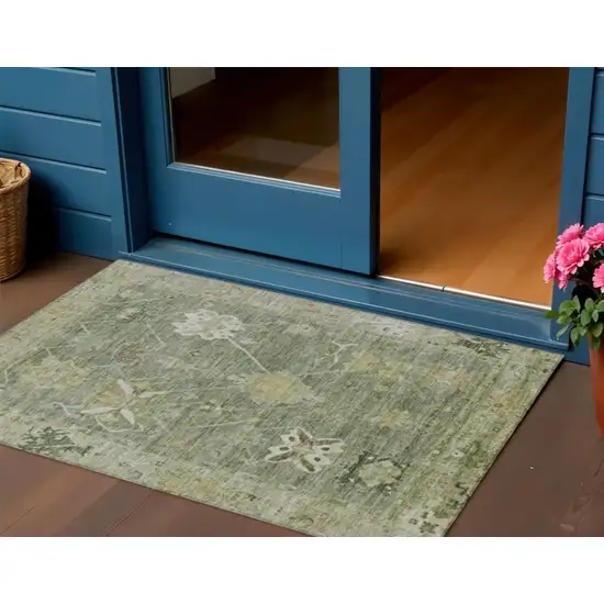 Sage And Beige Tribal Washable Indoor Outdoor Area Rug Photo 2