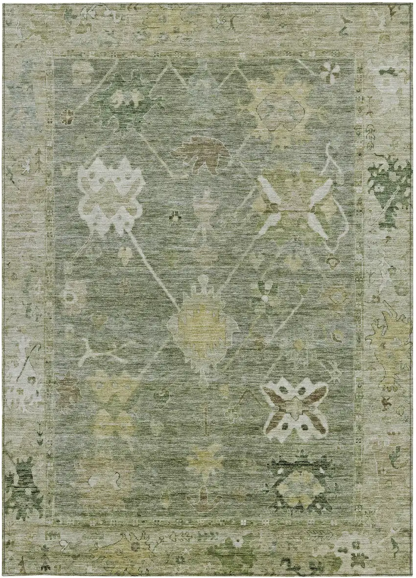 Sage And Beige Tribal Washable Indoor Outdoor Area Rug Photo 4