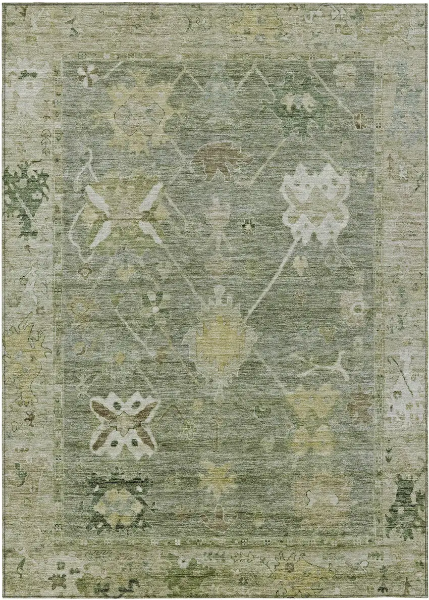 Sage And Beige Tribal Washable Indoor Outdoor Area Rug Photo 1