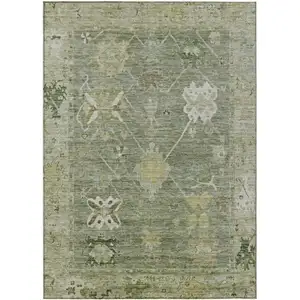 Photo of Sage And Beige Tribal Washable Indoor Outdoor Area Rug