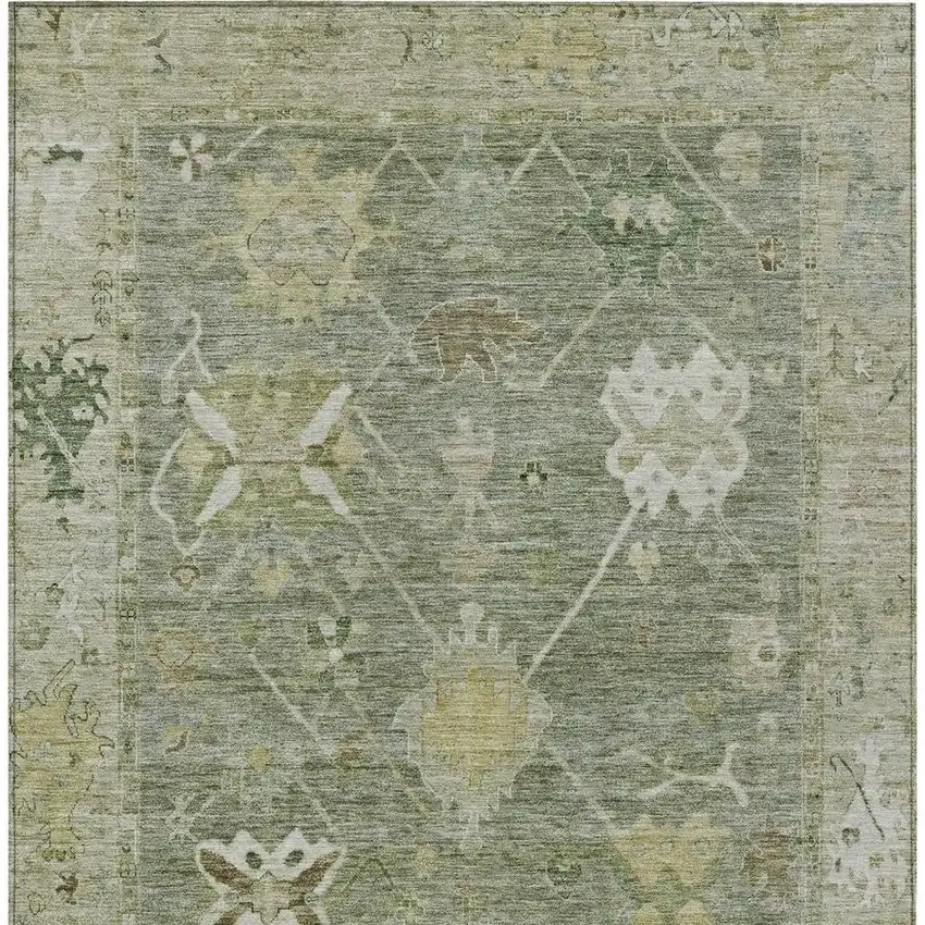 Sage And Beige Tribal Washable Indoor Outdoor Area Rug Photo 4