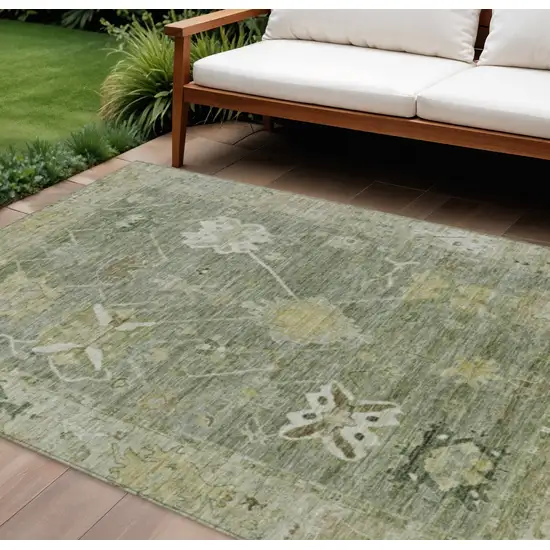 Sage And Beige Tribal Washable Indoor Outdoor Area Rug Photo 2