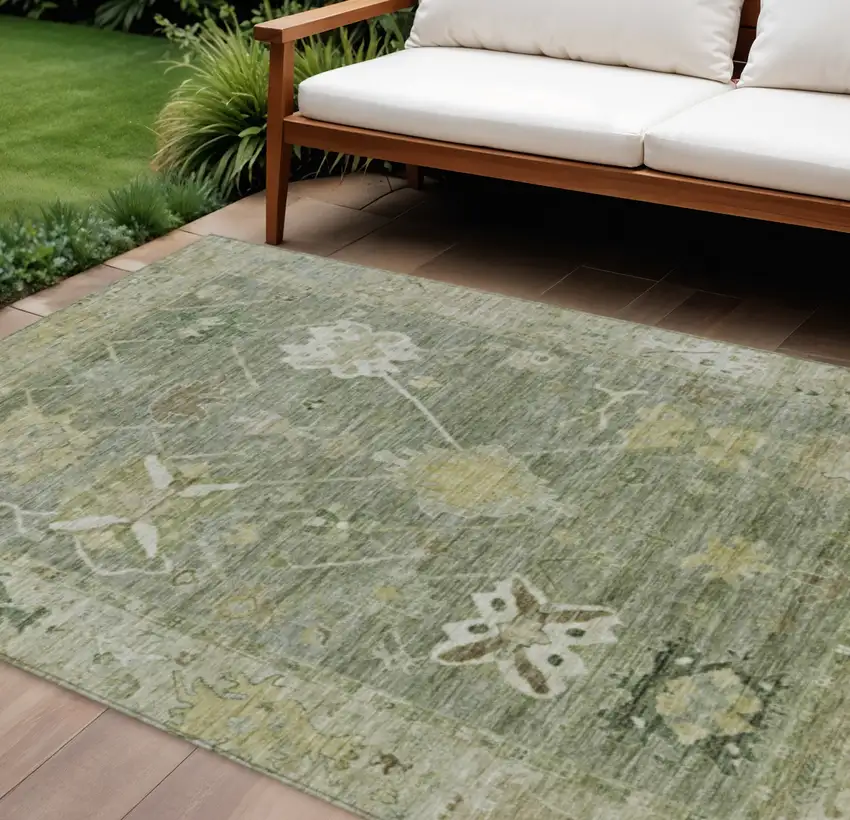Sage And Beige Tribal Washable Indoor Outdoor Area Rug Photo 2