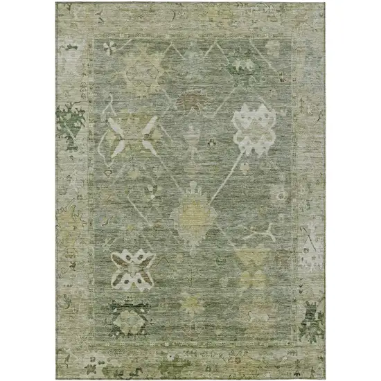 Sage And Beige Tribal Washable Indoor Outdoor Area Rug Photo 1