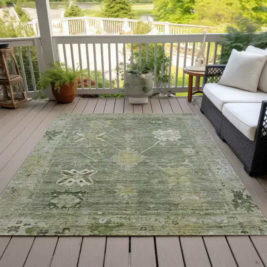 Sage And Beige Tribal Washable Indoor Outdoor Area Rug Photo 9