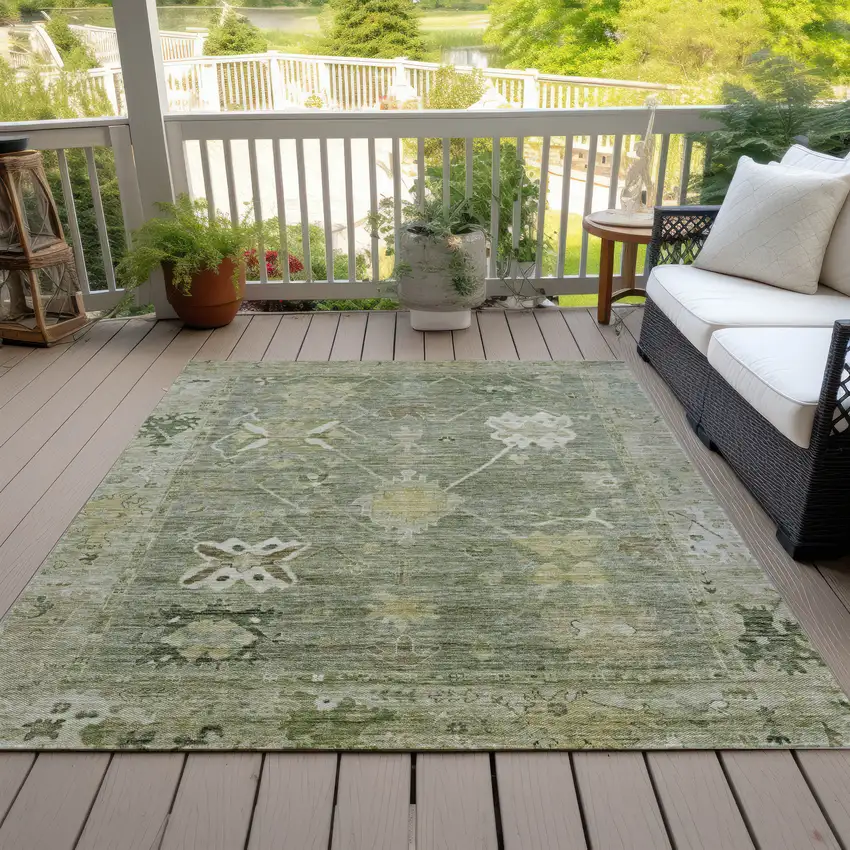 Sage And Beige Tribal Washable Indoor Outdoor Area Rug Photo 9