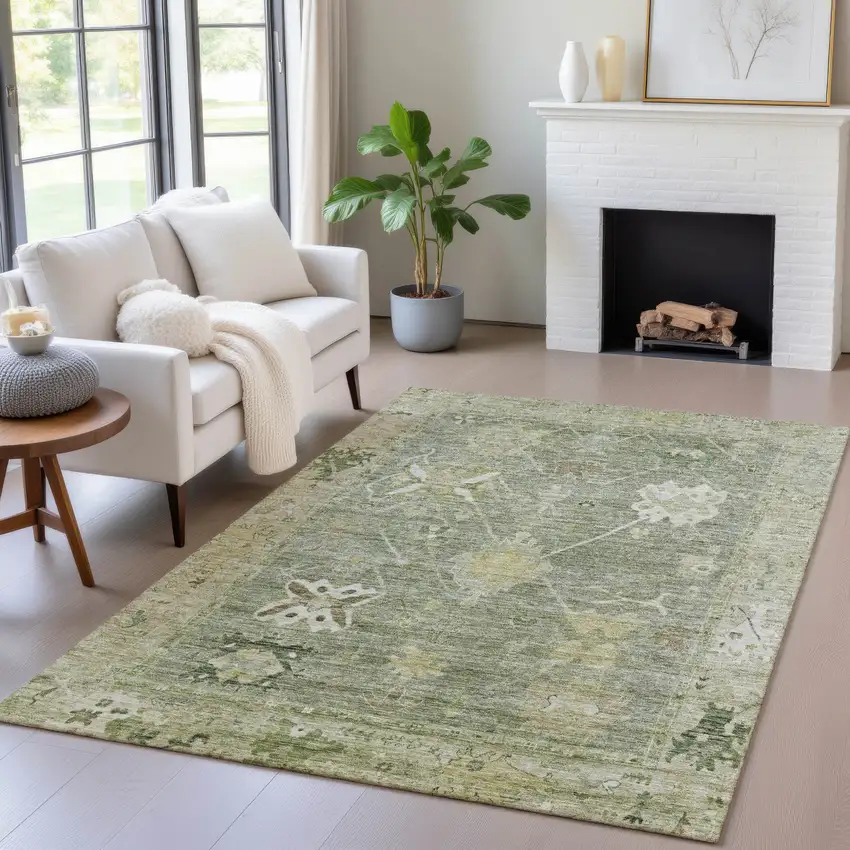 Sage And Beige Tribal Washable Indoor Outdoor Area Rug Photo 7