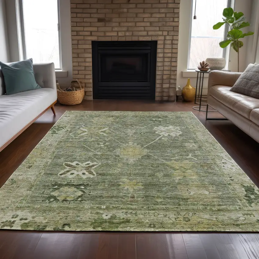 Sage And Beige Tribal Washable Indoor Outdoor Area Rug Photo 8