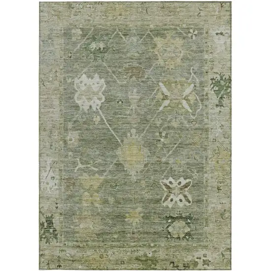 Sage And Beige Tribal Washable Indoor Outdoor Area Rug Photo 3