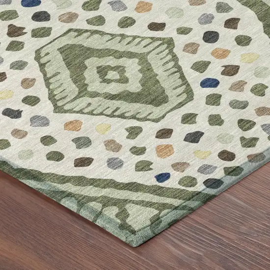 Sage And Beige Tribal Washable Indoor Outdoor Area Rug Photo 3