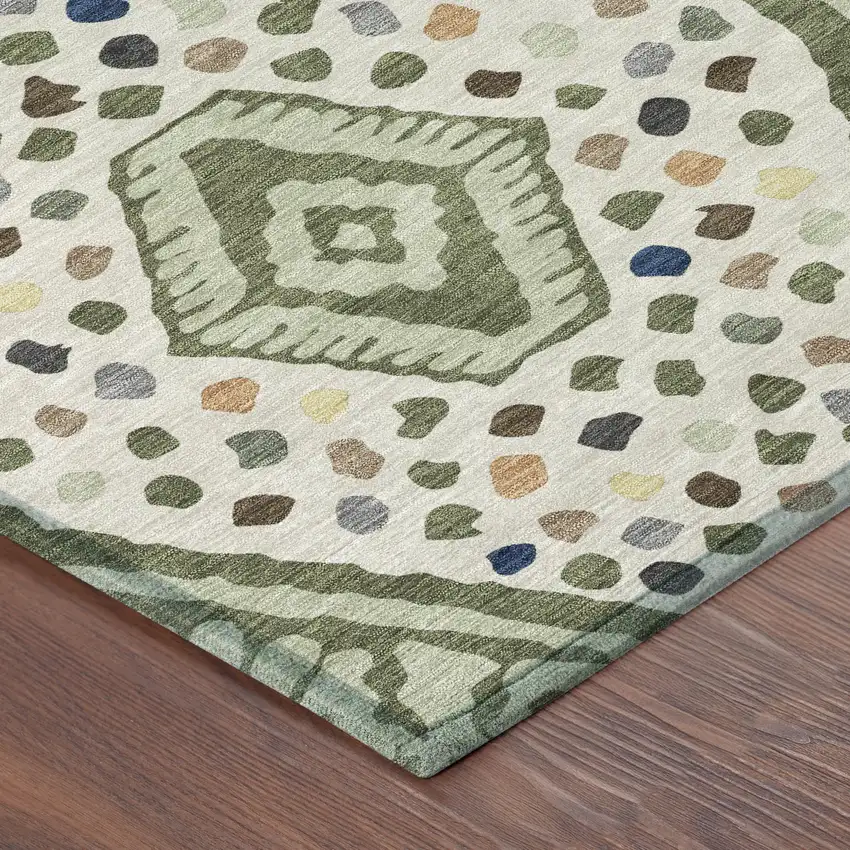 Sage And Beige Tribal Washable Indoor Outdoor Area Rug Photo 3