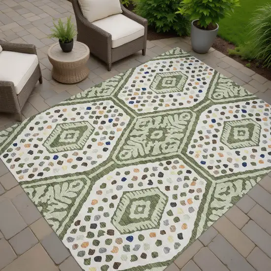 Sage And Beige Tribal Washable Indoor Outdoor Area Rug Photo 7