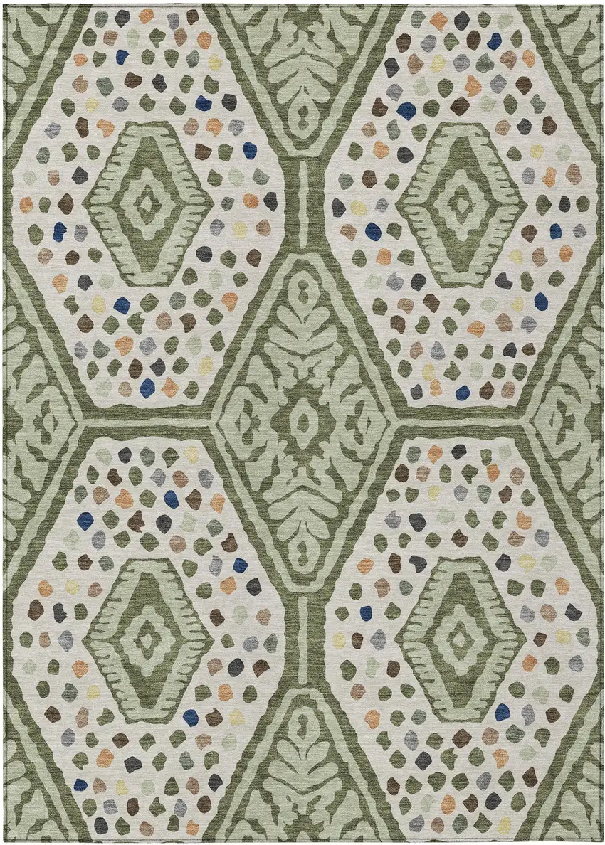 Sage And Beige Tribal Washable Indoor Outdoor Area Rug Photo 8