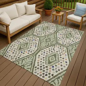 Photo of Sage And Beige Tribal Washable Indoor Outdoor Area Rug
