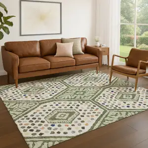 Photo of Sage And Beige Tribal Washable Indoor Outdoor Area Rug