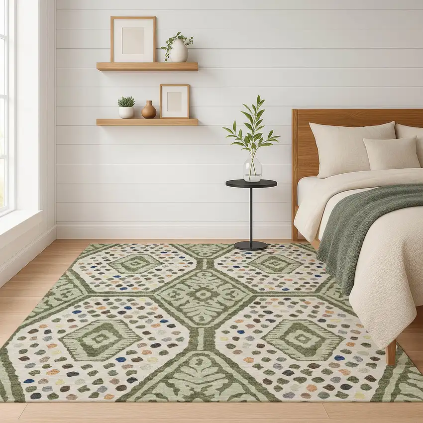Sage And Beige Tribal Washable Indoor Outdoor Area Rug Photo 6