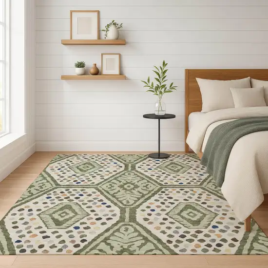 Sage And Beige Tribal Washable Indoor Outdoor Area Rug Photo 6