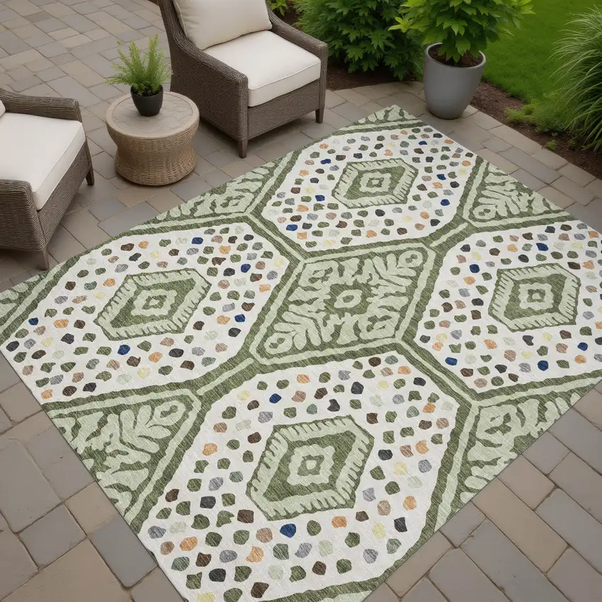 Sage And Beige Tribal Washable Indoor Outdoor Area Rug Photo 7