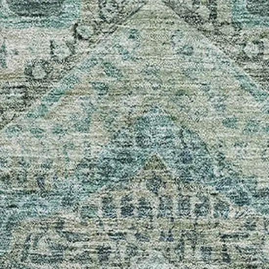 Sage And Blue Abstract Geometric Washable Area Rug With UV Protection Photo 3