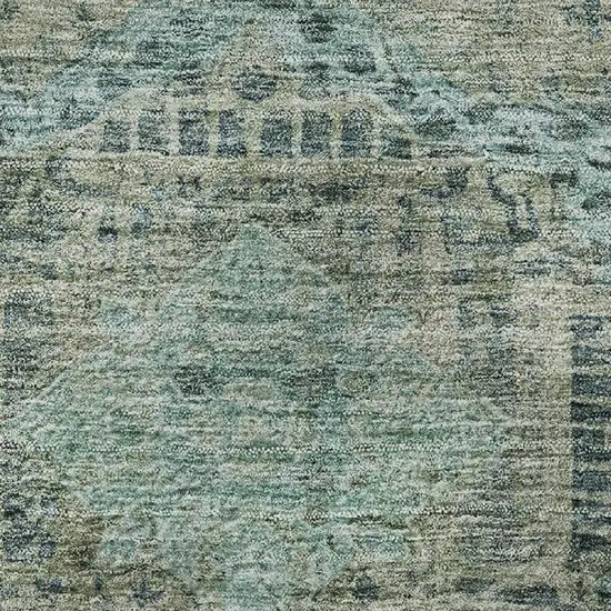 Sage And Blue Abstract Geometric Washable Area Rug With UV Protection Photo 8