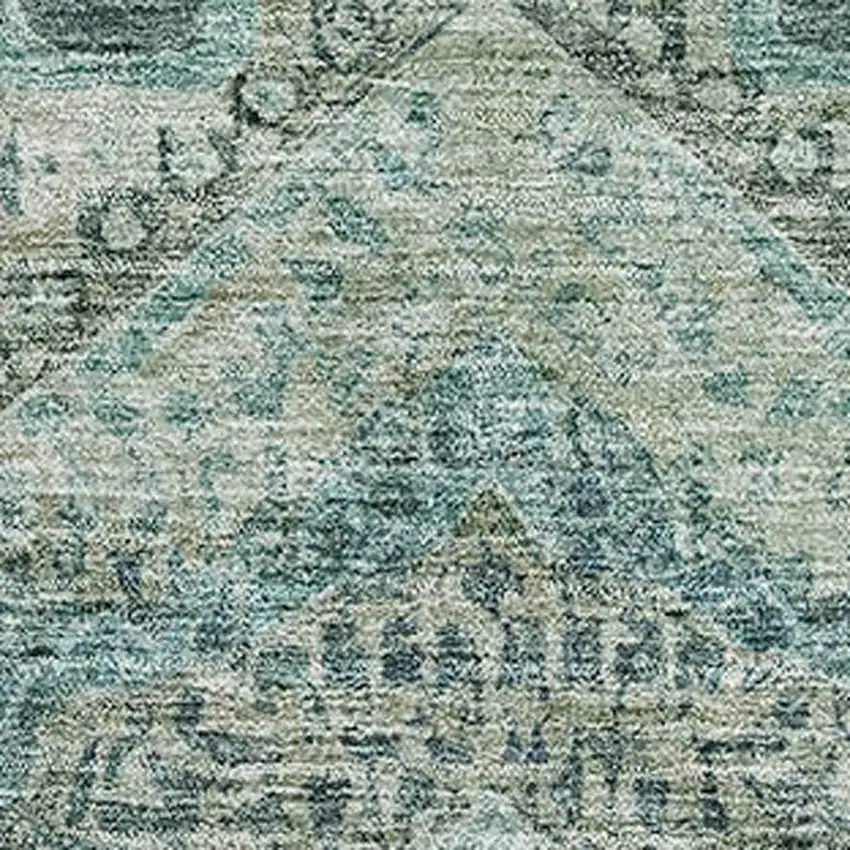 Sage And Blue Abstract Geometric Washable Area Rug With UV Protection Photo 3