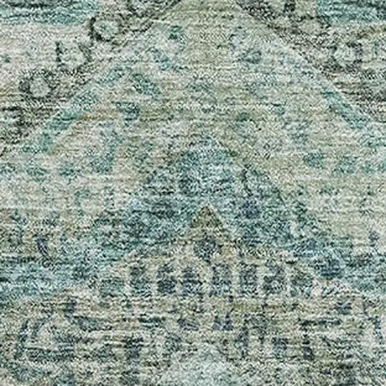 Sage And Blue Abstract Geometric Washable Area Rug With UV Protection Photo 3