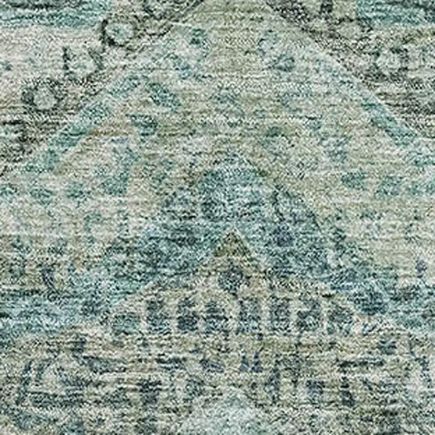 Sage And Blue Abstract Geometric Washable Area Rug With UV Protection Photo 3