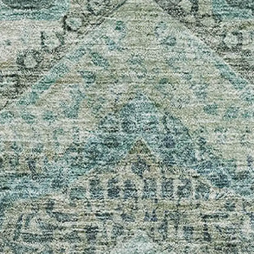 Sage And Blue Abstract Geometric Washable Area Rug With UV Protection Photo 3