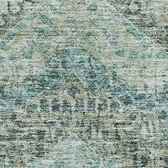 Sage And Blue Abstract Geometric Washable Area Rug With UV Protection Photo 3