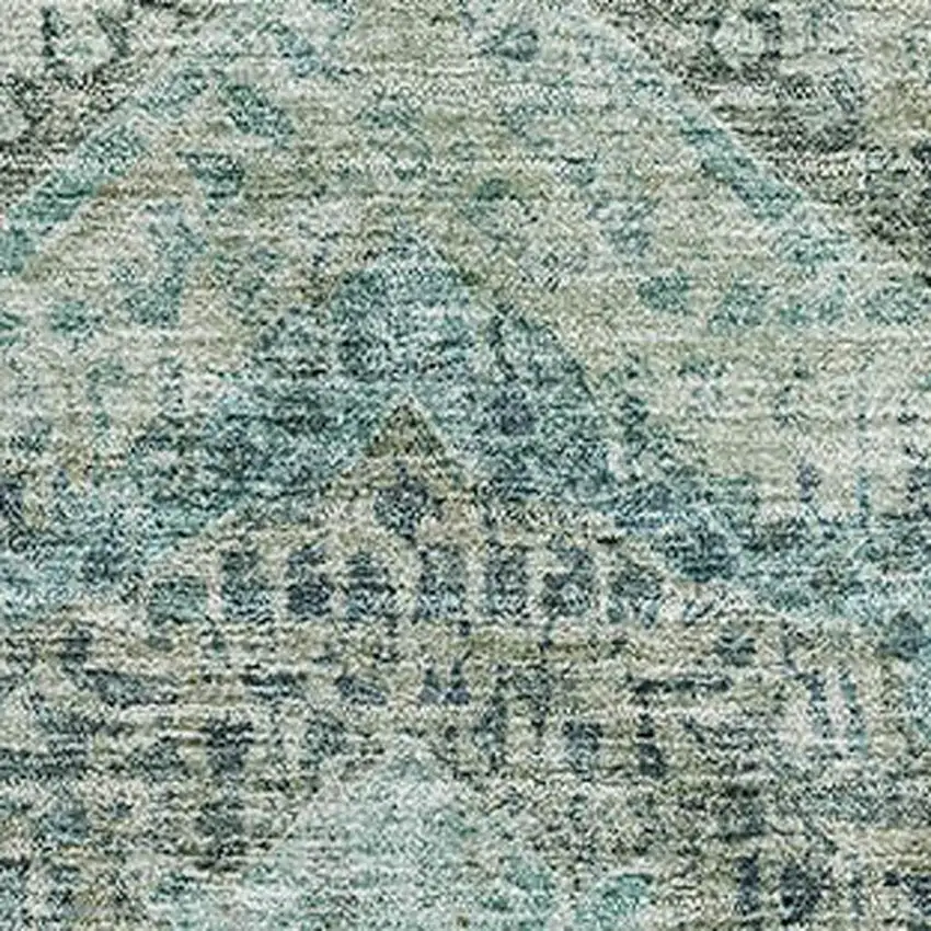 Sage And Blue Abstract Geometric Washable Area Rug With UV Protection Photo 3