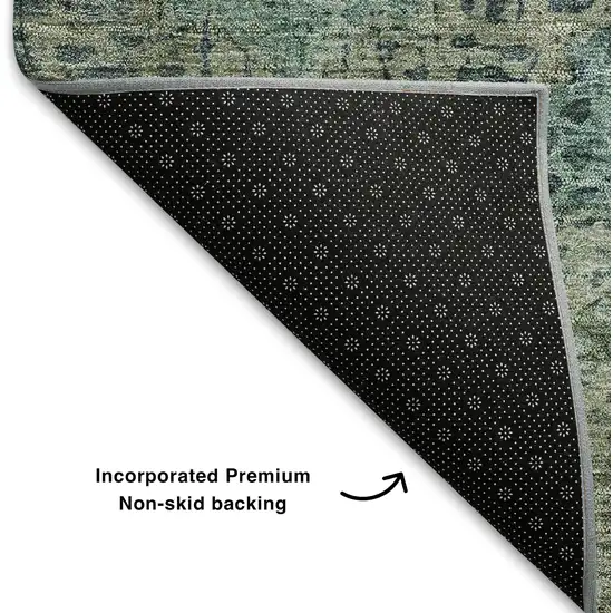 Sage And Blue Abstract Geometric Washable Area Rug With UV Protection Photo 7