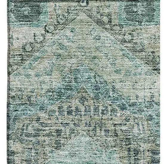 Sage And Blue Abstract Geometric Washable Area Rug With UV Protection Photo 4