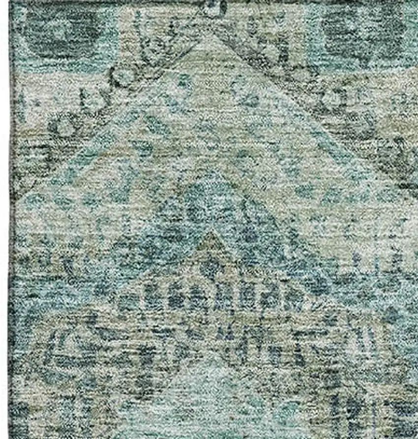 Sage And Blue Abstract Geometric Washable Area Rug With UV Protection Photo 4