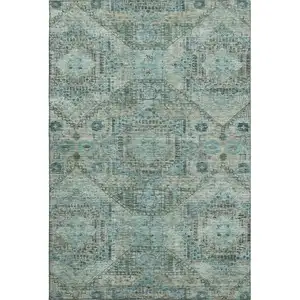 Photo of Sage And Blue Abstract Geometric Washable Area Rug With UV Protection