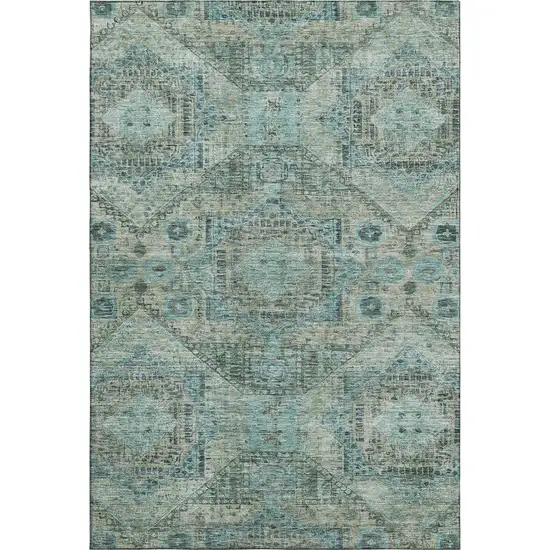 Sage And Blue Abstract Geometric Washable Area Rug With UV Protection Photo 1