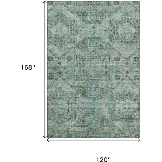 Sage And Blue Abstract Geometric Washable Area Rug With UV Protection Photo 9