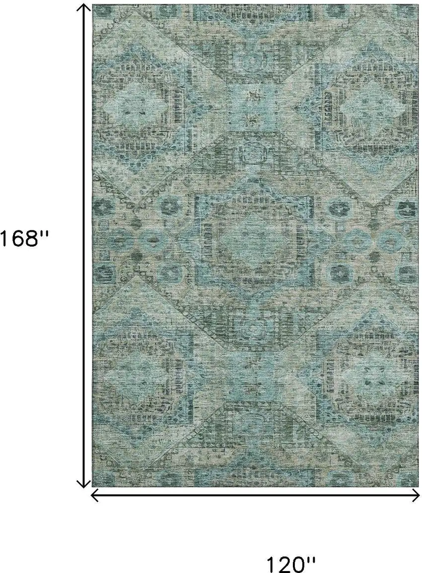 Sage And Blue Abstract Geometric Washable Area Rug With UV Protection Photo 9