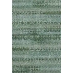 Photo of Sage And Blue Striped Washable Area Rug With UV Protection