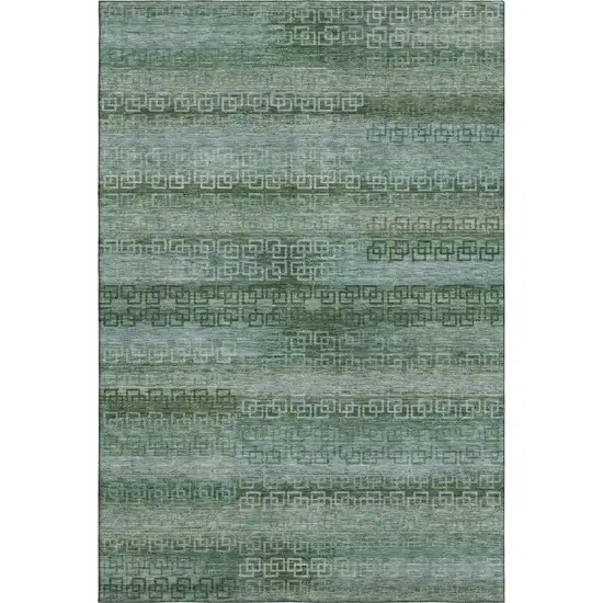 Sage And Blue Striped Washable Area Rug With UV Protection Photo 1