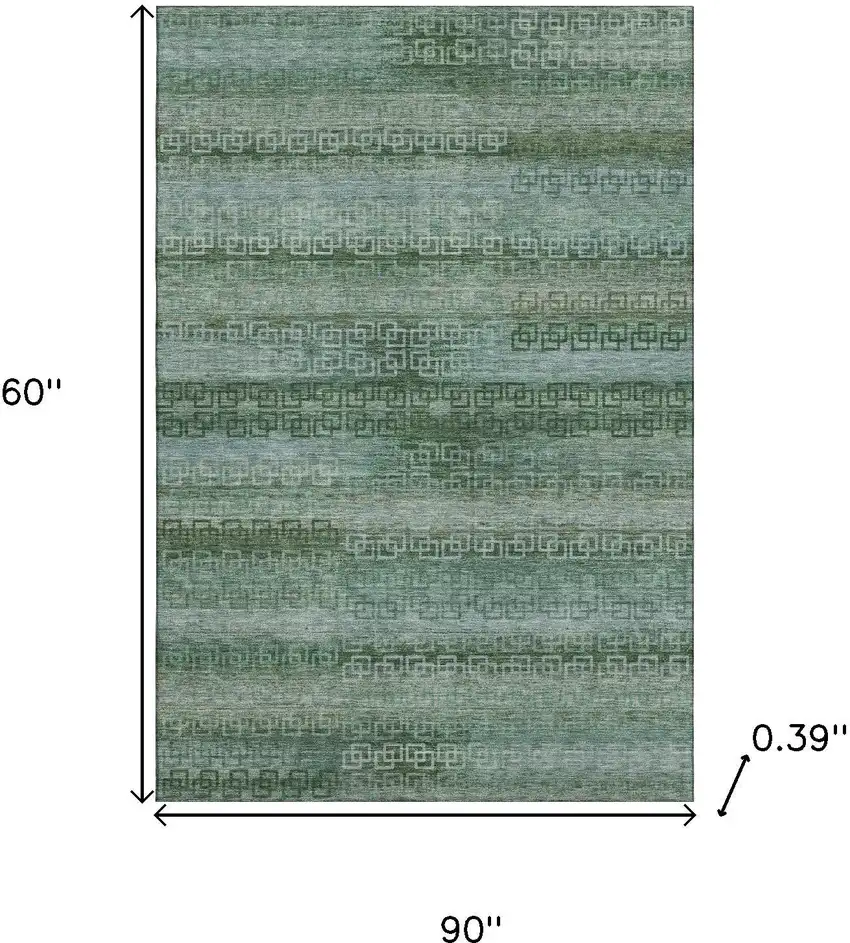 Sage And Blue Striped Washable Area Rug With UV Protection Photo 9