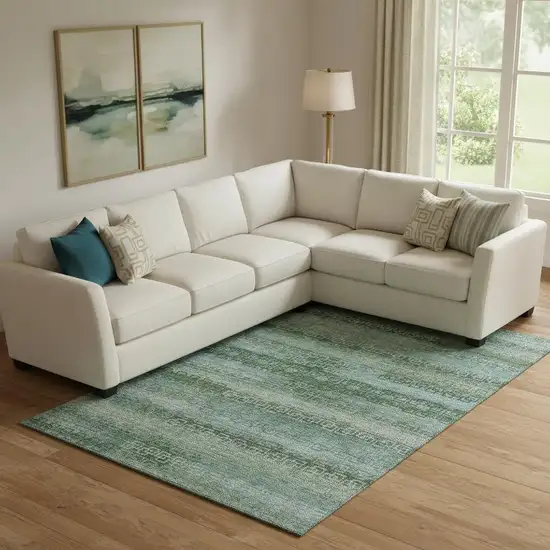 Sage And Blue Striped Washable Area Rug With UV Protection Photo 2