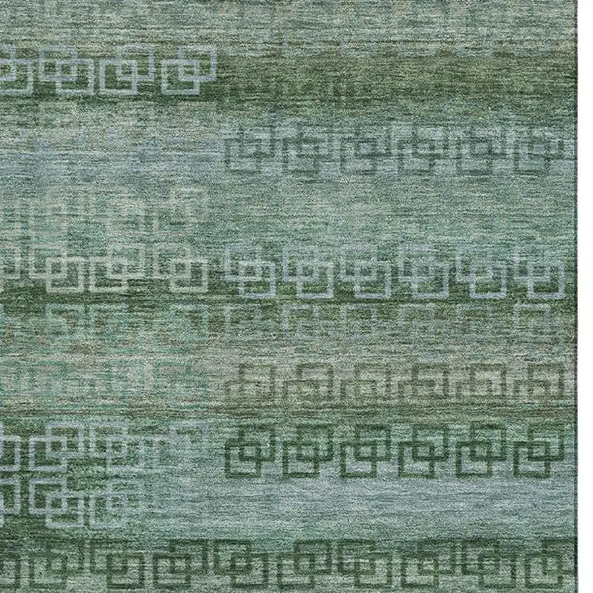 Sage And Blue Striped Washable Area Rug With UV Protection Photo 3