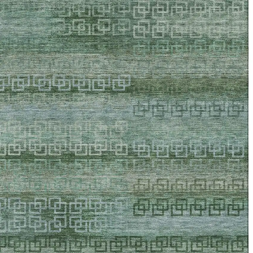 Sage And Blue Striped Washable Area Rug With UV Protection Photo 4