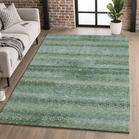 Sage And Blue Striped Washable Area Rug With UV Protection Photo 5
