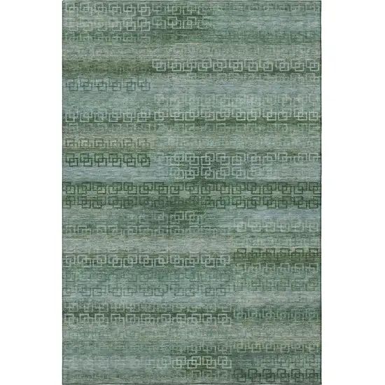 Sage And Blue Striped Washable Area Rug With UV Protection Photo 4