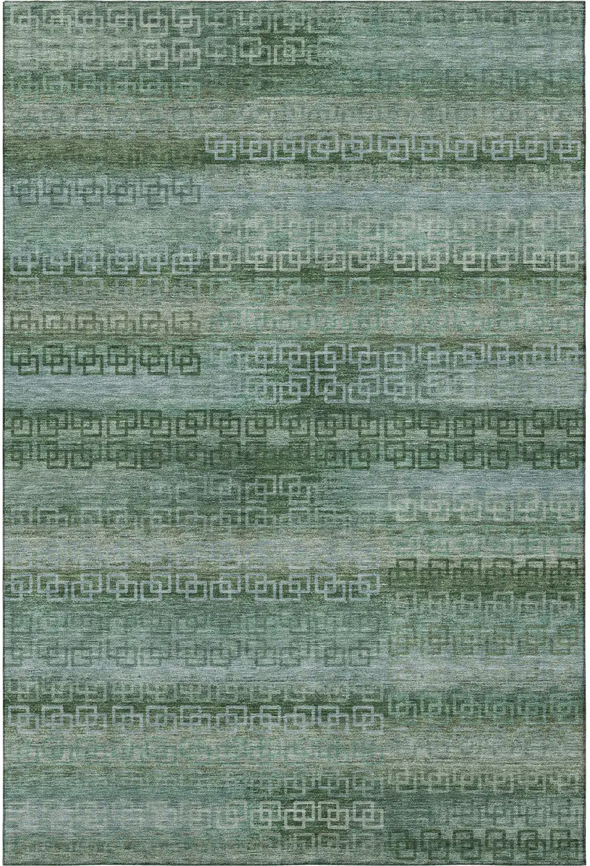 Sage And Blue Striped Washable Area Rug With UV Protection Photo 4