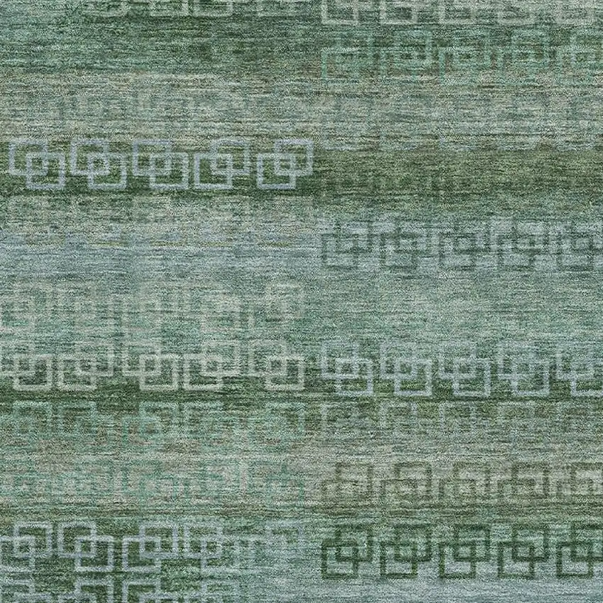 Sage And Blue Striped Washable Area Rug With UV Protection Photo 3